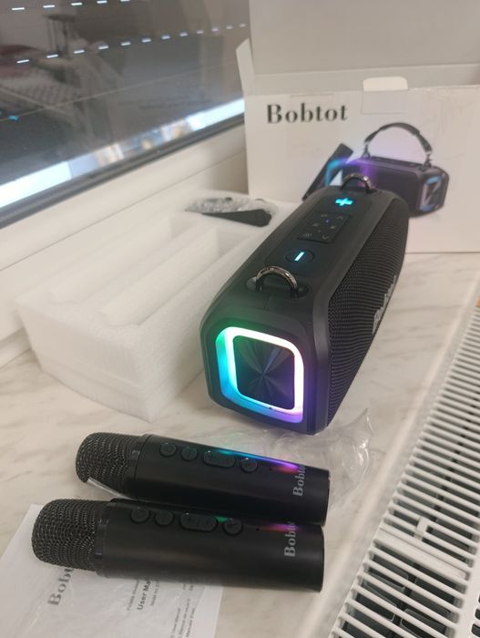 Przenośny głośnik karaoke Bluetooth Bobtot ET200T + 2 mikrofony bezprzewodowe!