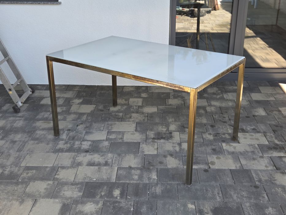 Stół szklany 85x135x74 cm metalowe nogi do jadalni, kuchni, na taras,  na imprezy, katering