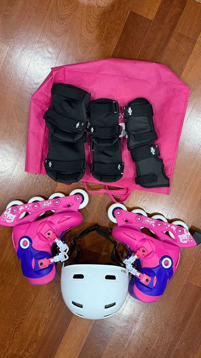 Conjunto - Patins em linha, capacete + proteções