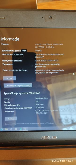 laptop asus sprawny,  brak baterii