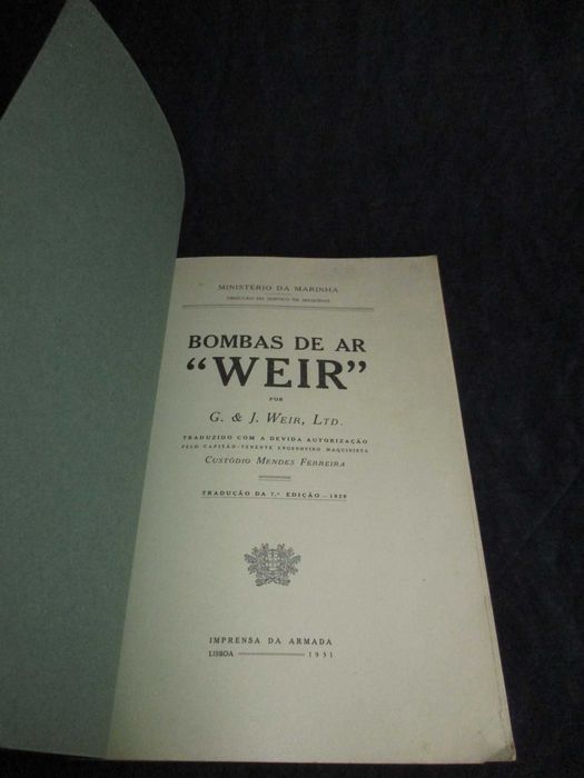 Livro Bombas de Ar Weir Imprensa da Armada 1931