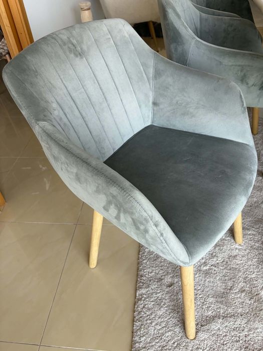 Conjunto de 6 cadeiras de veludo cinzentas claras