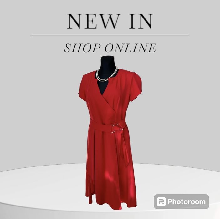 Elegancka czerwona kopertowa sukienka Sander XL na wesele komunię