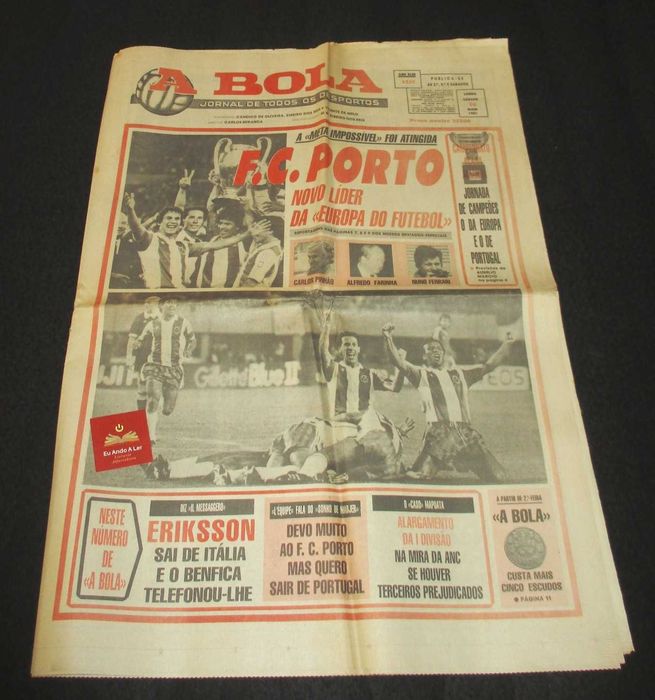 Jornal A Bola F.C. Porto Novo Líder da Europa do Futebol Taça dos Campeões Europeus em 1987