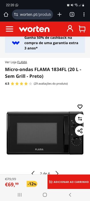 Microondas Flama 1834FL 20 litros