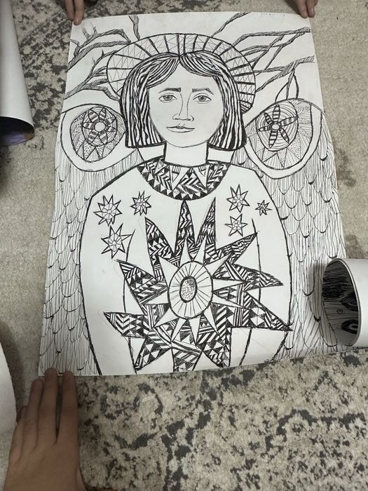 Малюнки на а2 папері чорна ручка і гуаш