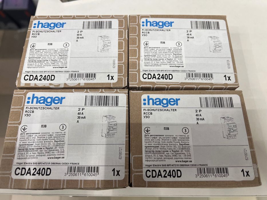 Пристрій захисного відключення ПЗВ 2P, 6kA, 40A, 30mA, A, Hager CDA240D