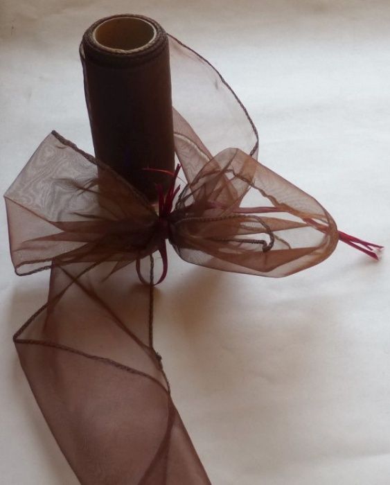 Organza brązowa organtyna na ślub krzesła kokardy woal szyfon 12cm