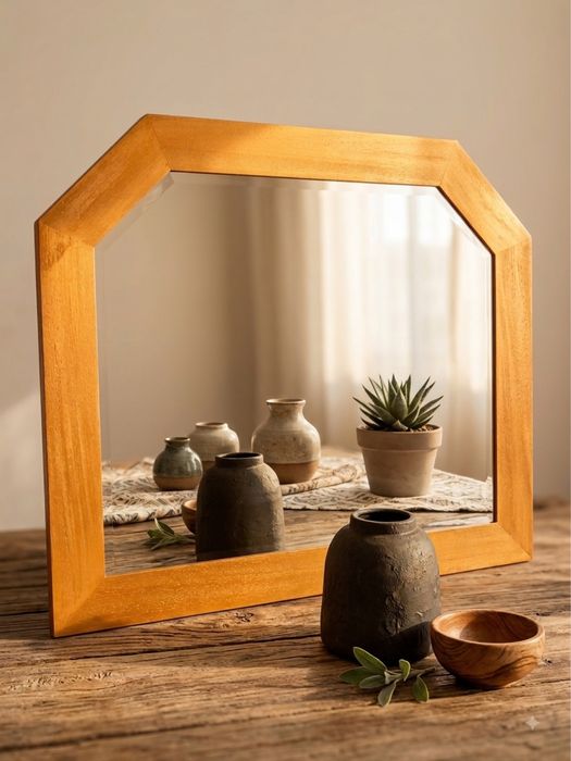 Espelho Vintage Moldura Madeira Dourada Octogonal (108.5 x 98.5 cm)