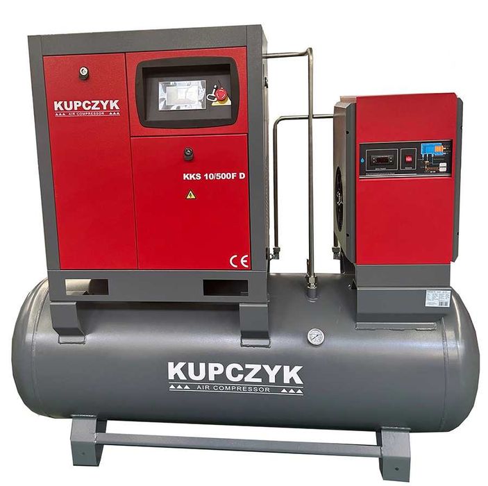 Kompresor śrubowy 950 l/min 7,5 KW Falownik Osuszacz Filtry Kupczyk