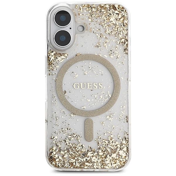 Etui Guess HC Resin Bottom Glitter MagSafe na iPhone 16 - złote