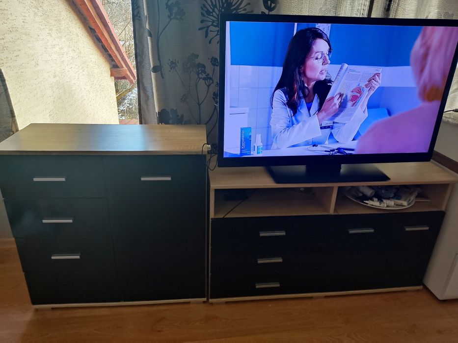 2 komody czarny polysk i dab sonoma