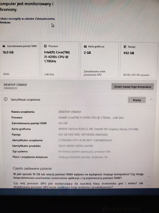 Komputer Lenovo AIO cena za sztukę ekran dotyk
