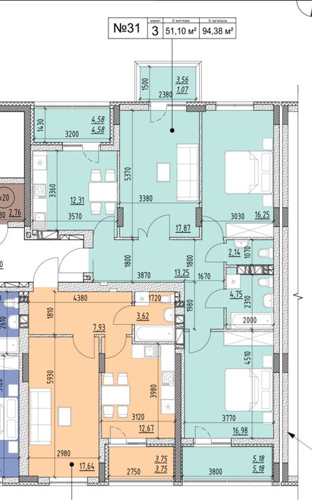 3-кімнатна квартира за адресою (площа 95 м²) - Atlanta.ua - фото 3