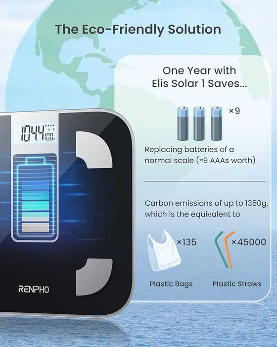 RENPHO Elis Solar 1 balanças digitais de peso corporal. Balanças de casa de banho para peso sem pilhas. Balança inteligente