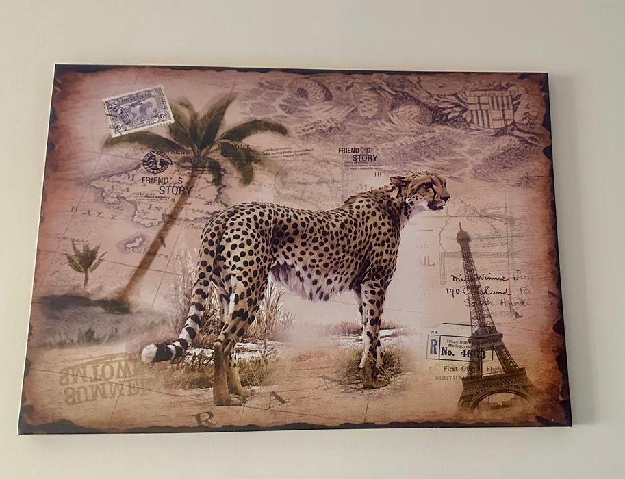 Quadros de elefante, chita e girafa