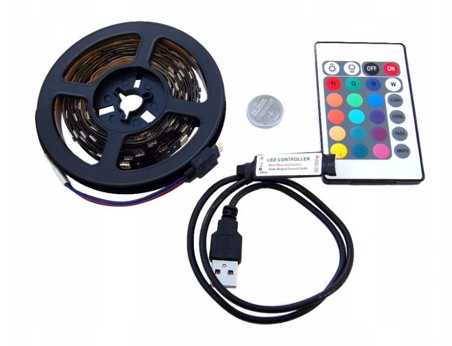 Taśma LED USB TV RGB + PILOT 1 metr - Podświetlenie TV 5V