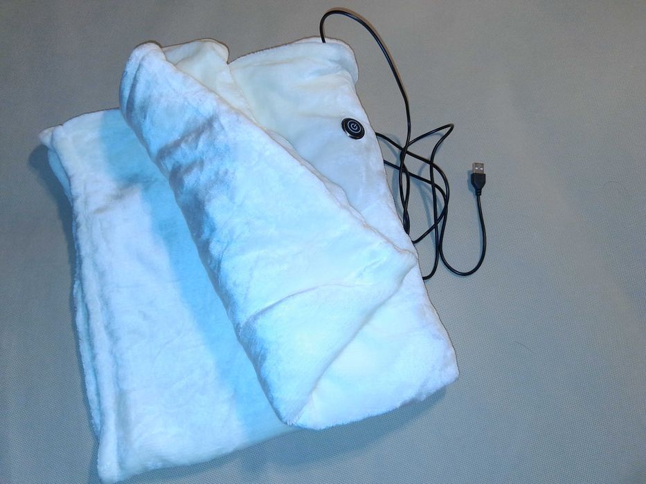 Y141 Koc Elektryczny Podgrzewany USB Miękki Pluszowy Biały 155x80cm