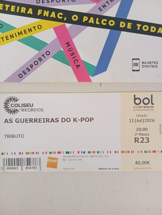 bilhetes concerto das guerreiras do K-pop
