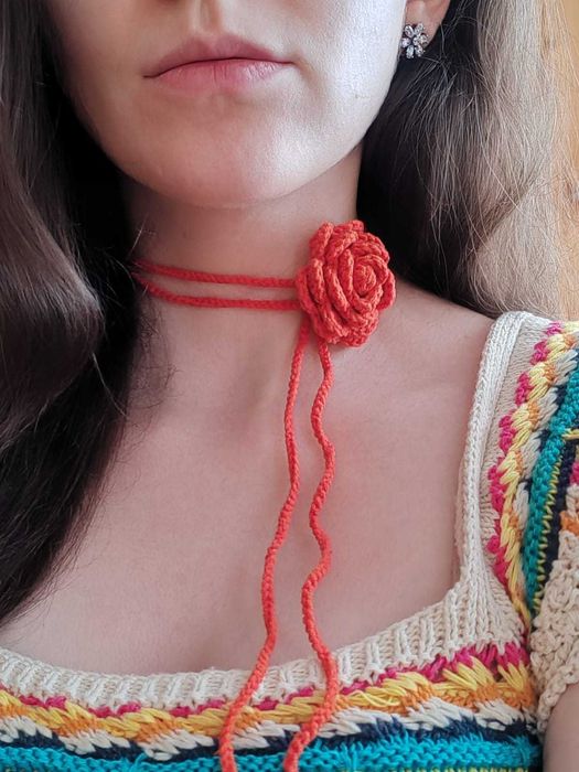 Jesienny naszyjnik choker róża 3D