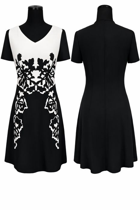 Śliczna biało czarna sukienka koktajlowe, do biura, na imprezę r. 38 M