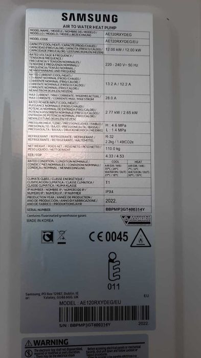 Pompa ciepła Samsung Monoblock AE 120RXXDEG/EU 12KW