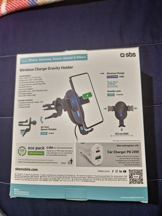 Suporte para telemóvel com wireless charging
