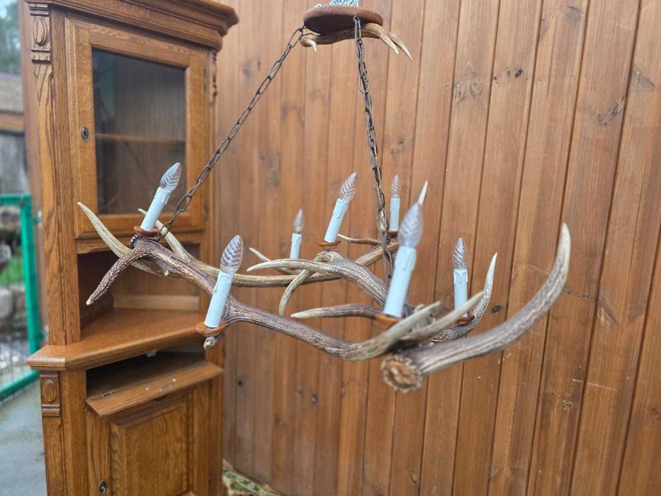 Okazały żyrandol z poroża, myśliwski, rękodzieło #2179 Stylowy Węgrów