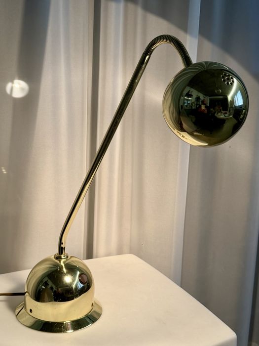 Hustadt Leuchten Złota Lampka Biurkowa Vintage Niemcy 1980te Hollywood