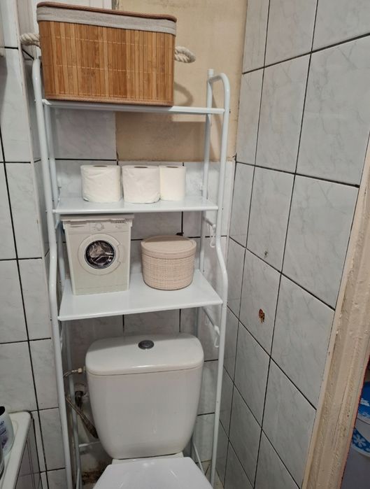 Regał Łazienkowy Nad WC, 3 Półki, Biały, Stal Nierdzewna, Wysokość 140