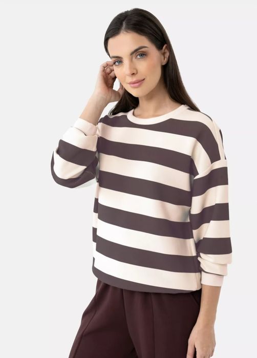 Nooda bluza w paski beżowo brązowa universalna