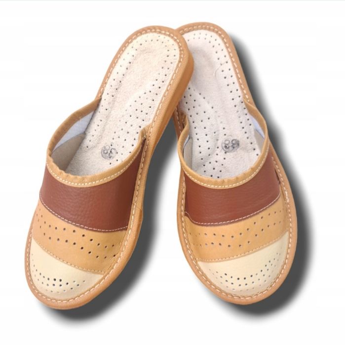 Kapcie łapcie damskie skórzane pantofle klapki polski producent 41 roz