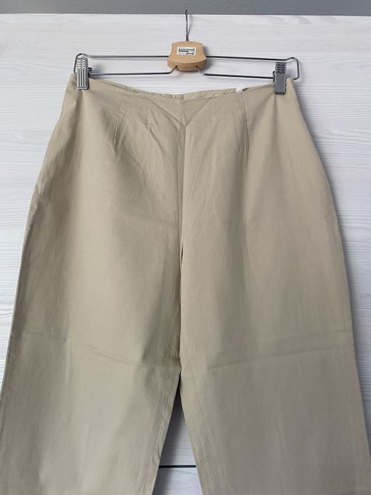 Damskie materiałowe spodnie krótsze proste nogawki wyższy stan