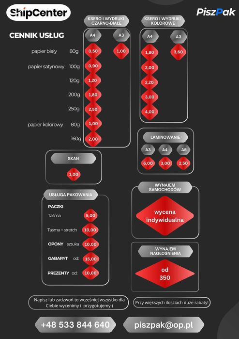 Punkt Ksero laminowanie internetowe zamówienia wysyłka kraj
