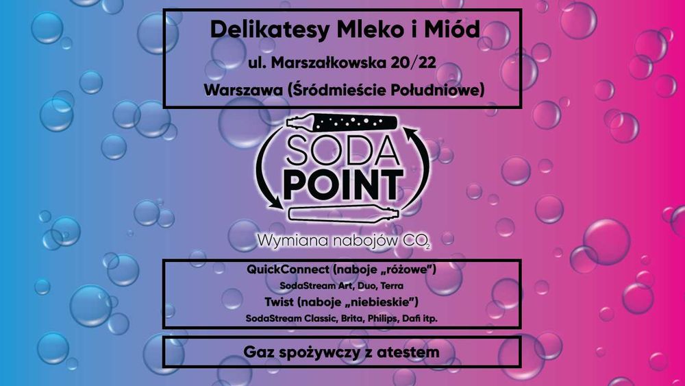 Sodastream W-wa (Śródm. Płd.), Marszałkowska 20/22 Wymiana nabojów CO2