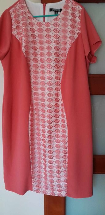 Koralowa elegancka sukienka damska rozmiar 48