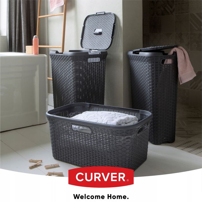 Curver Kosz na bieliznę Rattan Style 40L ciemny szary