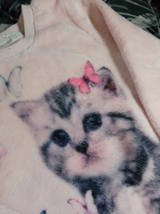 Sweterek pluszowy różowy kotek ciepły H&M r.92