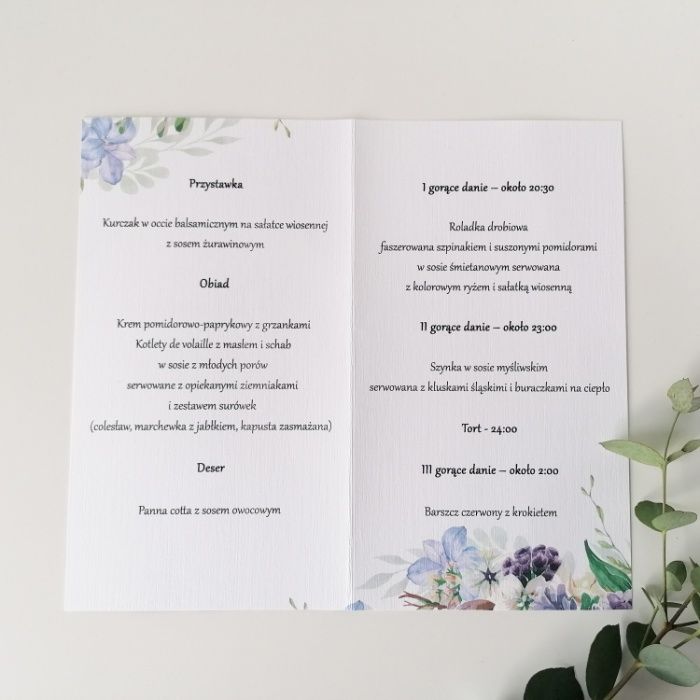 Menu na stół weselny wzór ORCHIDEA