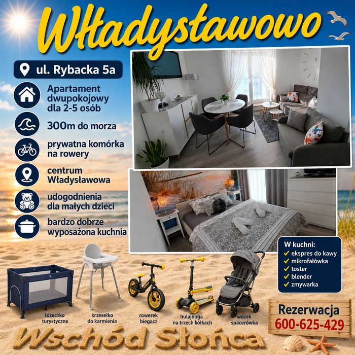 Apartament Władysławowo 2 pokoje 2-6/7 os parking 500m MORZE 2x balkon