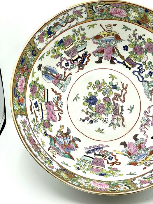 Tigela de ponche de cantão decorativa, século XIX  chinês
