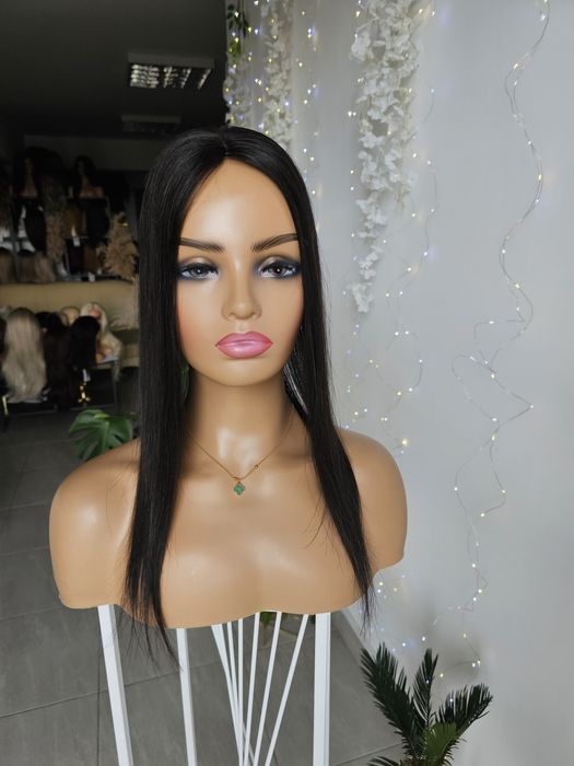 Mini topper tupet mono baza Lucy włosy naturalne 50cm czarny kolor