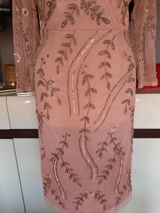 Bogato zdobiona sukienka z siateczki M,wesele, impreza