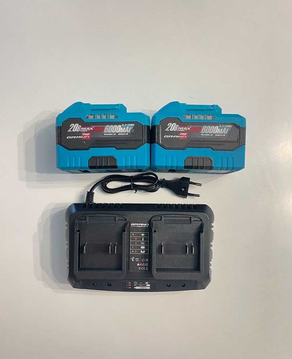 Акумулятор GRAND 20В 6Аг АКБ-20/6 Makita Procraft Eltos Stromo Vitals + зарядка штекер 3А / набір 2 АКБ + швидка подвійна зарядна  станція 2×4А