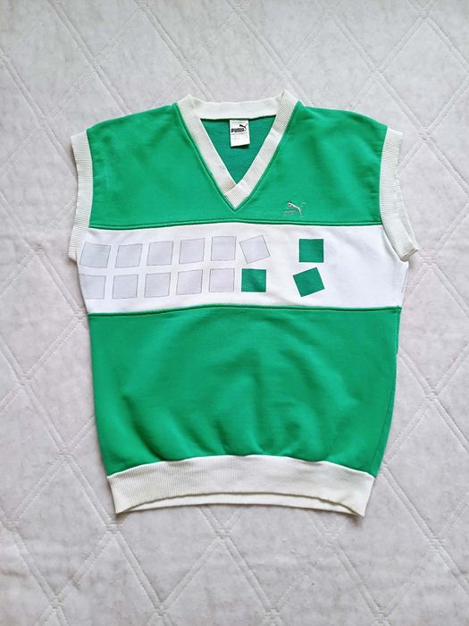 Zielona męska unisex bawełniana kamizelka vintage Puma 38
