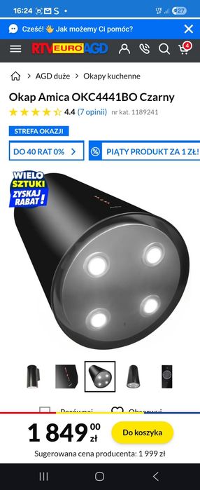 Okap kominowy AMICA nowy 600 zł taniej jak w sklepie