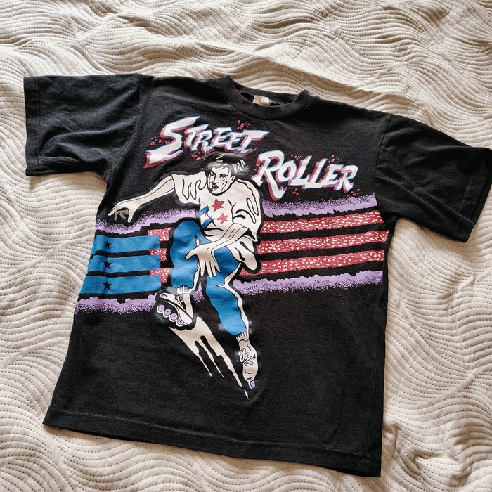 Czarny t-shirt Vintage Street Roller lata 90, Retro Skate Style
