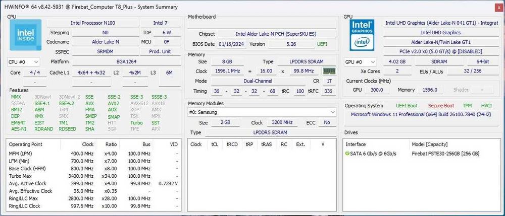 Міні ПК FIREBAT T8 Plus / Intel N100 / DDR5 8 Gb / SSD 256 Gb / Wi-Fi