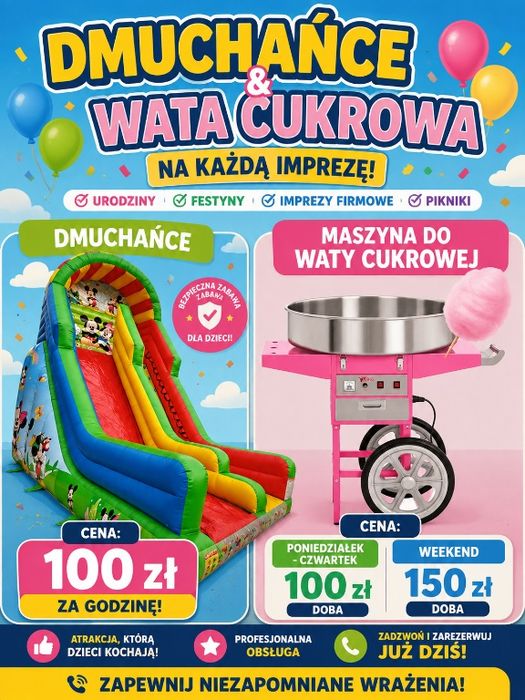 Dmuchaniec Myszka Miki, maszyna do waty cukrowej wynajem