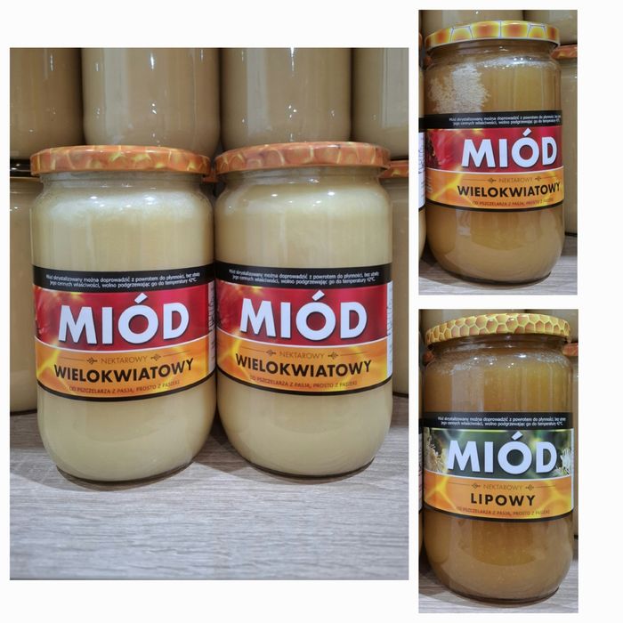 4 Słoiki Miód Lipowy Wielokwiatowy z Własnej Pasieki Od PSZCZELARZA